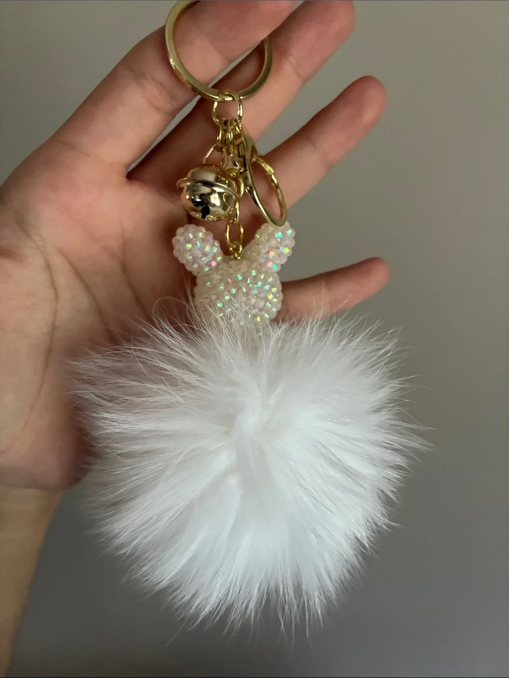 2/$20🎀 White Faux Fur Bunny Pom Pom Keychain Bag Charm